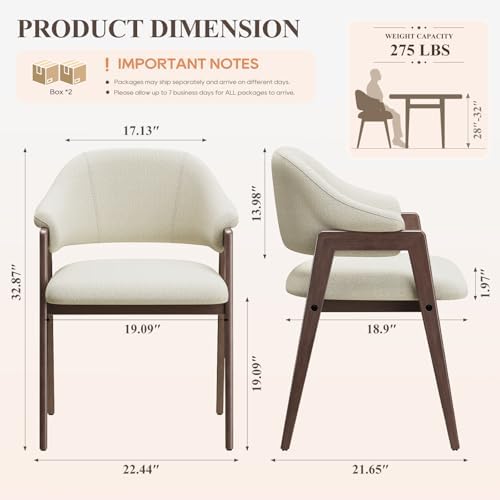 MALOL Wooden Dining Chairs Set of 4, Modern Fabric Upholstered Dining Room Chair, Kitchen Side Chairs, Farmhouse Dinner Chair with Curved Open Back for Kitchen, Beige