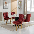 Aoowow Velvet Upholstered Dining Chairs Set of 2, Wingback Armless Side Chairs Button Tufted with Solid Wood Legs for Kitchen Dining Room (Burgundy-Chrome)