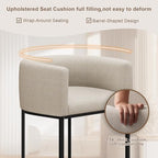 26" H Counter Height Bar Stools Set of 2, Modern Barrel Counter Stools with Backrest and Arms, Linen Fabric Upholstered Accent Barstools for Kitchen Island,Support 450 LBS (Beige)