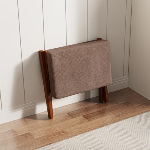 BAMBOOHOMIE Foldable Foot Stool Ottoman, Modern Foot Rest with Bamboo X Legs & Thick Foam Cushion, Folding Foot Stools Small Padded for Bedroom Living Room, Footstool for Chair Couch (Brown - Brown)