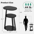 Kalrin Side Table, Small End Table with Metal Frame, 3-Tier Bedside Tables, Round Side Tables for Living Room Bedroom Couch Bathroom, Oval, Pure Black
