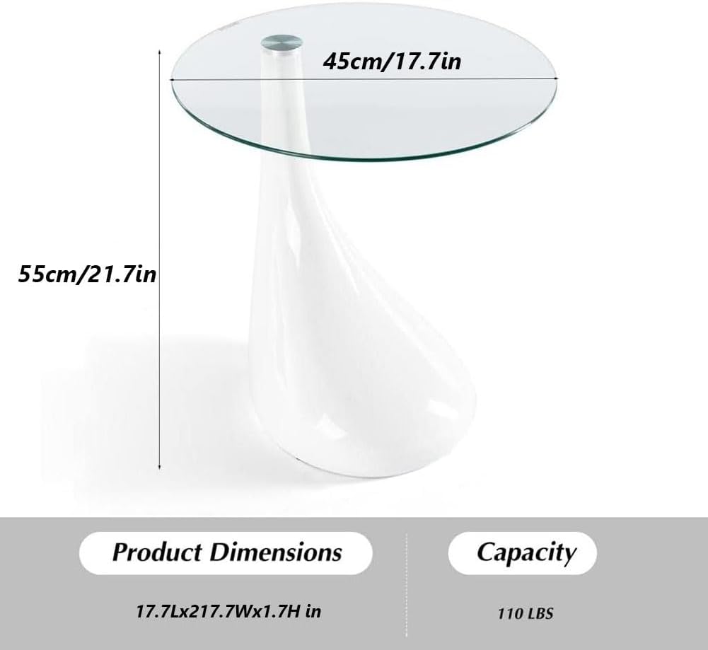 Etlegor Modern Round Glass Coffee Table, Tempered Glass End Table Accent Side Table for Living Room, Bedroom Office ﻿(Black)