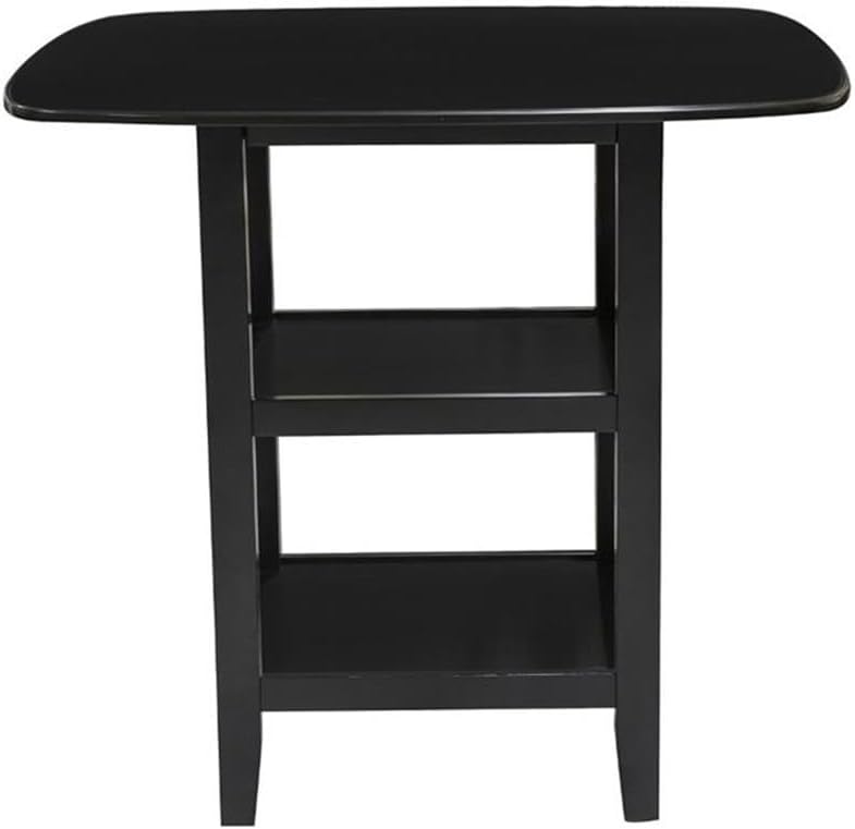 MAKLAINE 5 Piece Solid Wood Counter Height Dining Set, Black Finish, Table with 2 Shelves and 4 X-Back Chairs, Faux Leather Seat Upholstery, 39.5 in Table for Kitchen or Dining Room