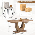 Modern Dining Table Set for 6, 63" Wood Kitchen Table with 6 PU Leather Upholstered Chairs, Farmhouse Style with 1.8" Thick Top and U-Shape Legs, 7 Piece Dining Room Set for Apartment or Kitchen