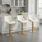 Barstools Set of 3, Golden-Cream, Adjustable Swivel Bar Stools | With Back, Armless Upholstered, Gold Bar Stool with Velvet Seat, For Kitchen Island/Cafe/Dining