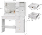 HUANLEGO Vanity Desk with Mirror and Lights, White Makeup Vanity Mirror with Lights Desk with 5 Drawers, Jewelry Organizer& LED Glass Cabinet, 3 Light Mode Dressing Table Set for Girls, Women
