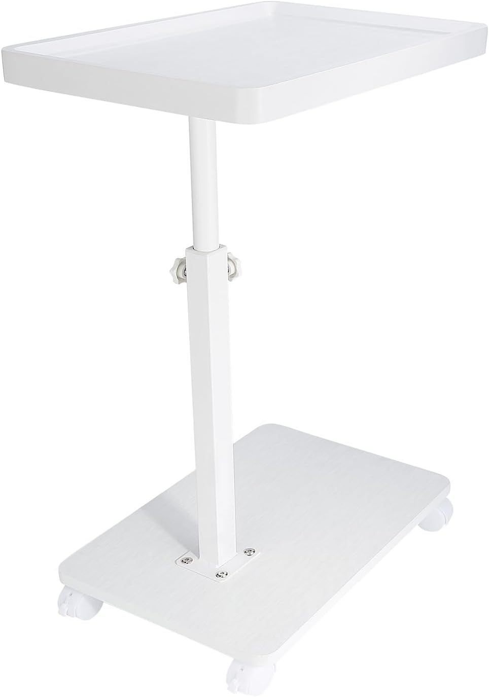 YYW Adjustable C-Shaped End Table with Removable Wheels & Convertible Base - 360° Swivel Height-Adjustable (17.7"-31.5") Sofa/Bedside Table, Minimalist Solid Colors for Modern Spaces (White)