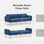 mopio 76.4" Futon Sofa Bed Chevron Styled, Sleeper Couch (Classic Blue Velvet)
