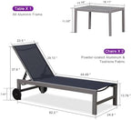 PURPLE LEAF Patio Lounge Chair Set for 2, All Weather Aluminum, Navy Blue | Powder-coated aluminum holds 270 lbs, quick-dry Textilene mesh, 5-position flat recline, smooth wheels, included side table