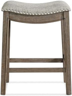 ROME + OAK Parker 26-Inch Backless Counter Stool, Backless Saddle Kitchen Stool in Walnut Finish with Grey Fabric Upholstery Cushion Seat