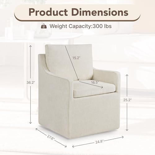 KISLOT Upholstered Dining Chairs Set of 1 with Washable Cover, Oatmeal | Modern Rolling Dining Room Chairs with Casters, Hidden Storage Seat, Linen Look Fabric, Padded Kitchen Accent Chairs