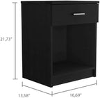 Nightstand 21" H, One Drawer, Low Shelf, Superior Top, Black,for Small Spaces