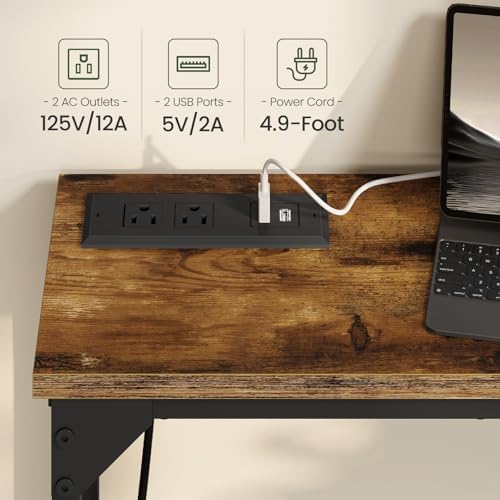 CHOEZON 29.5" Narrow Console Table with Adjustable Height (21.1"-29.9"), Behind Couch Table, Entryway Table with Power Outlet, Narrow Sofa Table, for Entryway, Rustic Brown and Black TXG10UBF