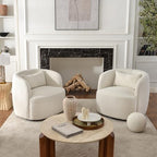 KINWELL 34" W Sherpa Swivel Barrel Chairs with Pillow Set of 2, Cream