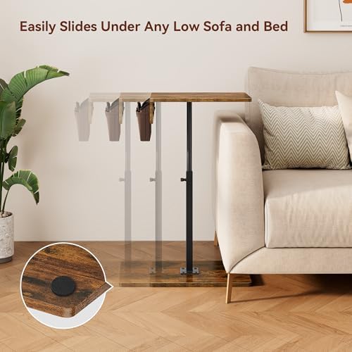 Vagusicc Sofa Armrest Tray Table for Couch, 360° Swivel Height Adjustable TV Tray Table for Small Spaces, Snack Side Table for Couch, Bed, Chair, C Shaped End Side Table for Eating, Reading, Laptop