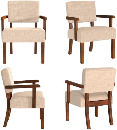 FAGAGA Accent Chairs Set of 2, 2 Solid Wood Armchairs with Side Table | Living Room Chairs with Soft Thicken Cushion, Comfy Reading Chair for Bedroom, Waiting Room, Home Office, Easy Assembly