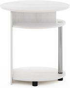 Pemberly Row Oval End Table, White Oak Finish, Composite Wood and Stainless Steel, 18.9 x 19.3 x 15.5 in, Built-in Shelves, Functional Design, Compact Nightstand for Bedroom or Hallway Use