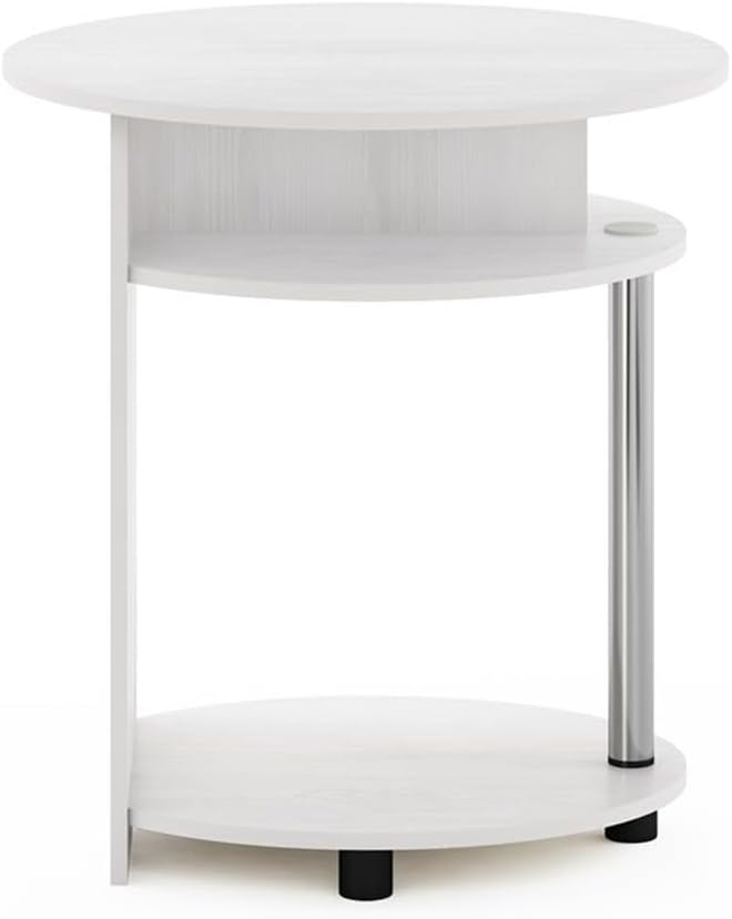 Pemberly Row Oval End Table, White Oak Finish, Composite Wood and Stainless Steel, 18.9 x 19.3 x 15.5 in, Built-in Shelves, Functional Design, Compact Nightstand for Bedroom or Hallway Use