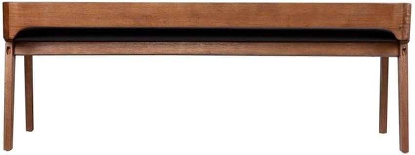 BOWERY HILL Modern Dining Bench, Rubberwood Frame, Chestnut Wire-Brush Finish, Brown Faux Leather Upholstery, 60" Wide, Seats 2, High-Density Foam Cushion, Kitchen or Dining Room Seating