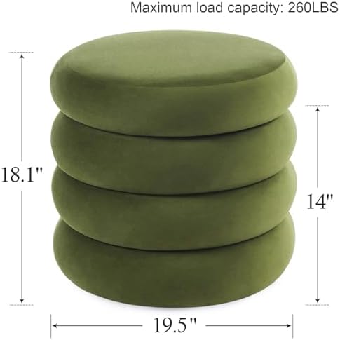 Flouki 19.5" Storage Ottoman Round, Vanity Stools for Bedroom, Velvet Pouf Ottoman with Removable Lid, Modern Ottomam Stool for Girls Women, Foot Stool for Living Room, Green