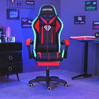 HOFFREE RGB Gaming Chair with Speakers Massage LED Lights Game Chair-Red | Bluetooth Computer Gaming Chair with Footrest Video Game Chair for Adults Ergonomic High Back Gamer Chair with Lumbar Support