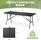 6FT Folding Table Portable Picnic Table Heavy-Duty Fold-in-Half Utility 6 Foot Foldtable Table with Carry Handle for Outdoor Indoor Party, Dining, Wedding, Camping, Black Ratten