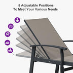 PURPLE LEAF Outdoor Chaise Lounge Chairs Set of 2 Aluminum Frame, Taupe | Textilene quick dry & durable, Powder coat for anti-rust, Armrests added comfort, Built-in Side Table, 5 Adjustable position