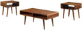 Pemberly Row Mid-Century 3-Piece Table Set, Solid Rubberwood, Rich Walnut Finish, Includes Coffee Table & 2 End Tables, Open Cubby Storage, Tapered Legs, Living Room Furniture Ensemble