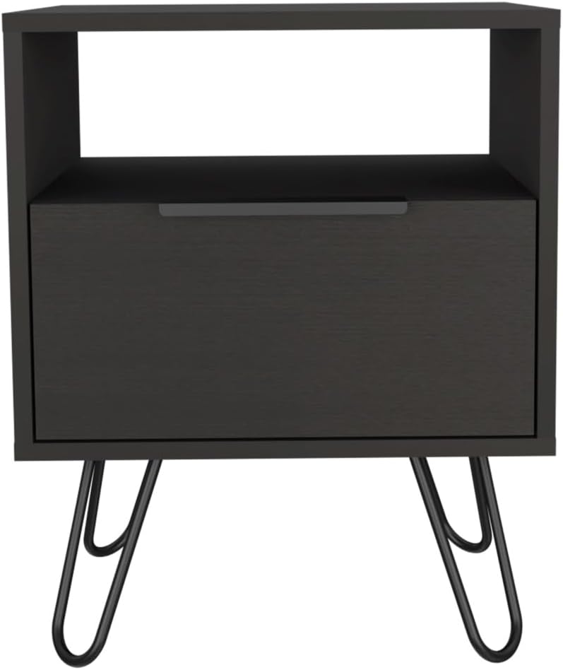 Nightstand, End Table, Side Table Single Door Cabinet, Hairpin Legs -Black,for Small Spaces