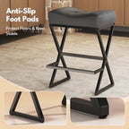 Counter Height Bar Stools Set of 2, Backless 26" Saddle Barstools, Grey | 300lb Weight Capacity, Waterproof PU Leather, Padded Saddle Seat, X-Shaped Metal Legs, Industrial, Home & Commercial Use