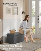 SONGMICS 30 Inches Folding Storage Ottoman Bench, Load 660 lb | Ottoman Foot Rest, Storage Chest, for Living Room, Entryway, Slate Gray and Ink Black, MINOTA Collection ULSF47K