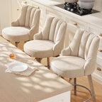 Swivel Counter Height Bar Stools,Barstools with Backs,Sand-Colored Bar Stools Set of 3,26'' Solid Wood Legs,Linen Fabric Thickened Seat Cushion Bar Stools