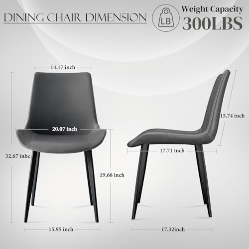Dining Chairs Set of 4, Modern PU Leather Upholstered Dinner Chairs | Sturdy Metal Legs and Comfort Backrest, Armless Accent Side Chairs for Home Kitchen/Living Room/Restaurant (Dark Grey)