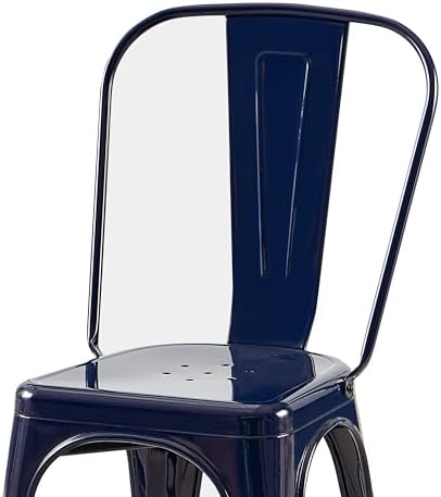 AC Pacific 18 Inch Seat Height Industrial Metal Dining Chairs, Stackable Kitchen or Bar Seat, Durable Modern Design, Versatile Accent Furniture, Set of 2, Dark Blue