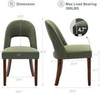 Wooden Dining Chairs Set of 4, Upholstered Kitchen Chairs with Walnut Wood Legs and Curved Linen Fabric Backrest, Modern Farmhouse Dining Room Chairs for Kitchen Dining Vanity, Green