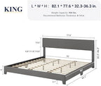 Allewie King Size Upholstered Bed Frame Adjustable Headboard, Dark Grey