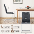 cinkehome Modern Black Dining Chairs Set of 4 with Silver Metal Legs, High Back Upholstered Armless Side Chair for Kitchen, Dining Room, Faux Leather