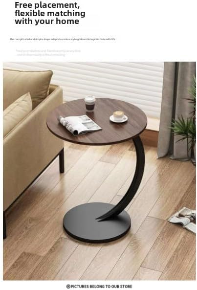 C-Shaped End Table Side Table Wood Sofa Table with Metal Frame for Living Room, Bedroom, Small Spaces (Snow Mountain White + Black Rack)