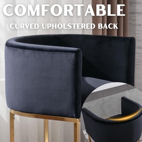 RIVOVA Black Velvet Bar Stools Set of 2, 24" Contemporary Upholstered Fabric Counter Height Barstools Kitchen Counter Island Stools with Golden Metal Base