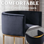 RIVOVA Black Velvet Bar Stools Set of 2, 24" Contemporary Upholstered Fabric Counter Height Barstools Kitchen Counter Island Stools with Golden Metal Base