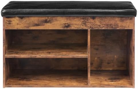 HOOBRO Shoe Storage Bench with Cushion, 32.3'' Entryway Bench with Lift Top Hidden Storage and Adjustable Shelves, Wooden Shoe Rack Bench for Entryway Bedroom, Rustic Brown and Black BF40HX01