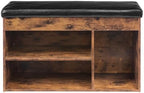 HOOBRO Shoe Storage Bench with Cushion, 32.3'' Entryway Bench with Lift Top Hidden Storage and Adjustable Shelves, Wooden Shoe Rack Bench for Entryway Bedroom, Rustic Brown and Black BF40HX01