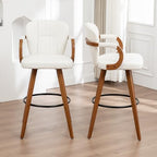 26" Swivel Counter Height Bar Stools with Back White Faux Leather Kitchen Island Bar Chairs with Arms,Spliced Pleated Wingback Barstools for Bar/Kitchen/Dining Room,Set of 2