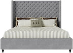 Jocisland Queen Bed Frame with 63" Tall Wingback Headboard, Grey