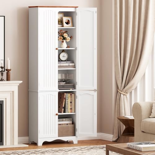 Function Home 72" Kitchen Pantry Cabinet, Freestanding Storage Cabinets, Tall Food Pantry with Doors and Adjustable Shelves, Utility Floor Cabinet for Kitchen Dining Room Living Room, White