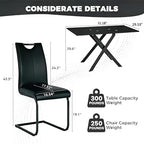 51.18" W Glass Dining Table Set for 4, Modern Rectangular Glass Kitchen Table with Black Table-top, 4 PU Leather Chairs with Black Legs, for Dining Room, Home - Dark Grey