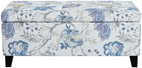 Dancongtea Luxury Storage Ottoman with Floral Pattern, Hidden Compartment for Blankets Pillows, Multi-Functional Footrest & Seat with Soft-Close Hinges, Blue Flower for Living Room Bedroom