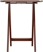 Furnifact Walnut Snack Table Set – Folding TV Trays with Stand for Dining, Working, and Serving – Space-Saving Table Trays for Any Living Room