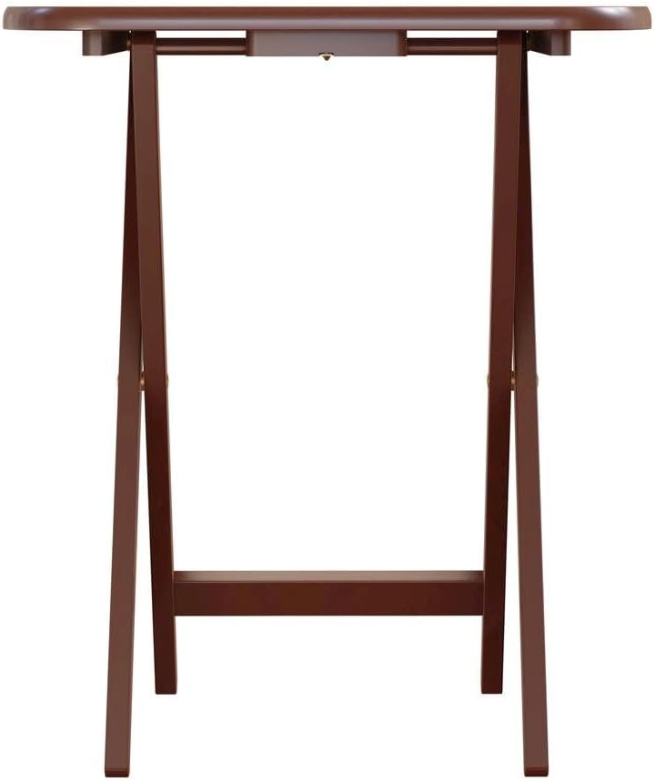 Furnifact Walnut Snack Table Set – Folding TV Trays with Stand for Dining, Working, and Serving – Space-Saving Table Trays for Any Living Room