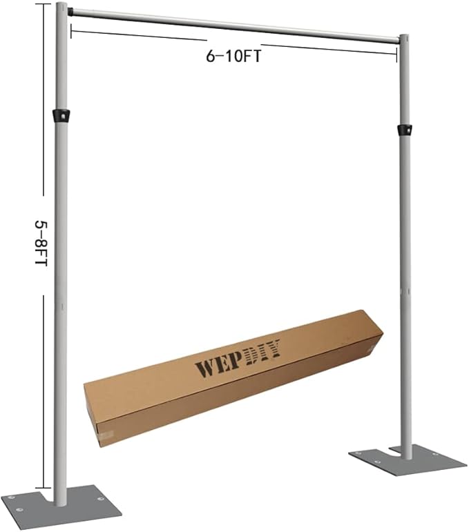 Portable Pipe and Drape Heavy Duty Backdrop Stand, ADJ Metal Frame and Heavy Metal Base for Wedding, Birthday Party, Photography Backdrop(Tall-8FT & CrossBar-10FT)